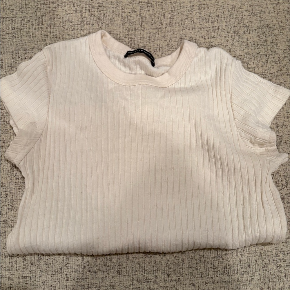 Brandy Melville Off-White Ribbed Tee